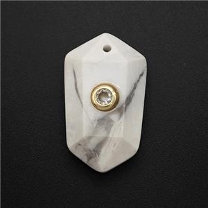 White Howlite Turquoise Prism Pendant Pave Zirconia, approx 15-25mm