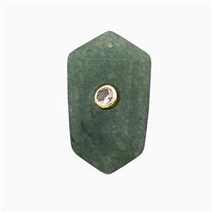 Green Strawberry Quartz Prism Pendant Pave Zirconia, approx 15-25mm
