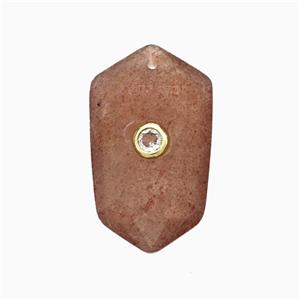 Pink Strawberry Quartz Prism Pendant Pave Zirconia, approx 15-25mm