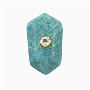 Green Amazonite Prism Pendant Pave Zirconia, approx 15-25mm