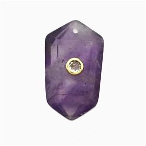 Purple Amethyst Prism Pendant Pave Zirconia, approx 15-25mm