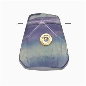 Multicolor Fluorite Slice Pendant Pave Zirconia, approx 16-19mm