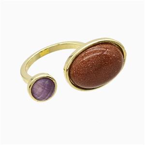 Copper Rings Pave Golden Sandstone Gold Plated, approx 8mm, 14-18mm, 18mm dia