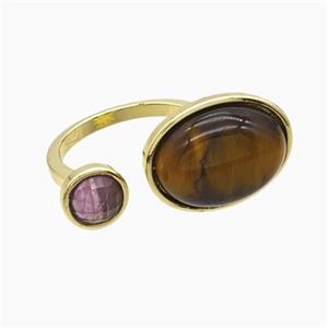 Copper Rings Pave Tiger Eye Gold Plated, approx 8mm, 14-18mm, 18mm dia