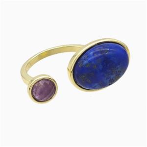 Copper Rings Pave Lapis Lazuli Gold Plated, approx 8mm, 14-18mm, 18mm dia