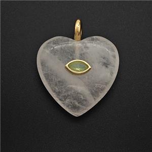 Clear Quartz Heart Pendant Pave Zirconia Eye, approx 25mm