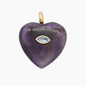 Purple Amethyst Heart Pendant Pave Zirconia Eye, approx 25mm