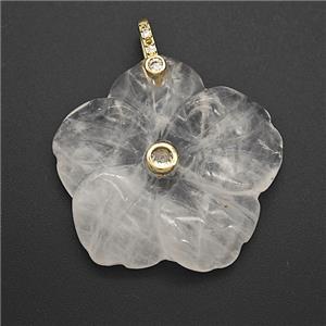 Clear Crystal Quartz Flower Pendant Pave Zirconia, approx 30mm