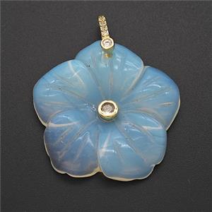 Opalite Flower Pendant Pave Zirconia, approx 30mm