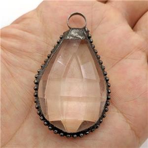 Clear Crystal Glass Teardrop Pendant Antique Black, approx 32-50mm