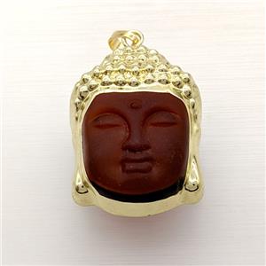 Amber Crystal Glass Buddha Pendant Gold Plated, approx 25-35mm