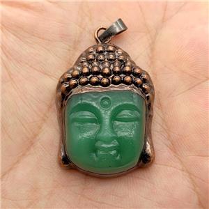 Green Jadeite Glass Buddha Pendant Antique Red, approx 25-35mm