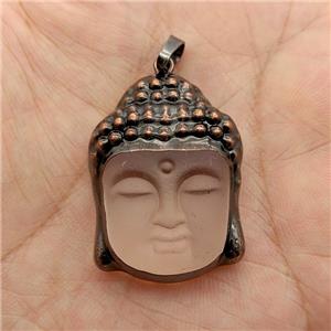 Clear Crystal Glass Buddha Pendant Matte Antique Red, approx 25-35mm