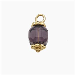 Purple Crystal Glass Pendant Copper Gold Plated, approx 5x5mm