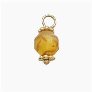 Yellow Dye Jade Prism Pendant Copper Gold Plated, approx 6mm