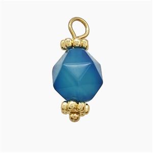 Blue Dye Agate Pendant Cut Round Copper Gold Plated, approx 8mm