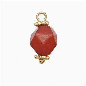 Red Dye Jade Pendant Cut Round Copper Gold Plated, approx 8mm