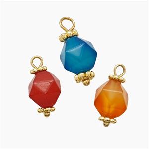 Mix Gemstone Pendant Cut Round Copper Gold Plated, approx 8mm