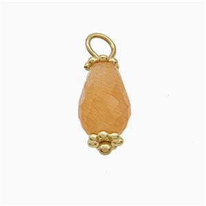 Orange Dye Jade Pendant Teardrop Copper Gold Plated, approx 6-9mm