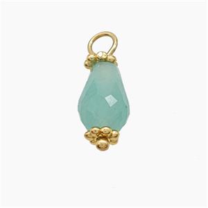 Green Dye Jade Pendant Teardrop Copper Gold Plated, approx 6-9mm