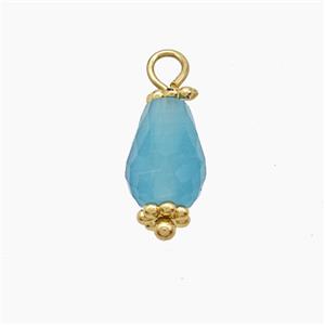 Blue Dye Jade Pendant Teardrop Copper Gold Plated, approx 6-9mm