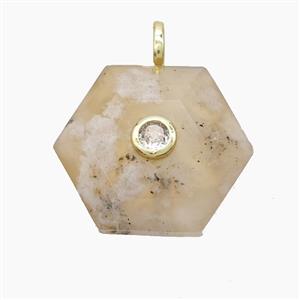 Sakura Agate Hexagon Pendant Pave Zirconia, approx 17-19mm
