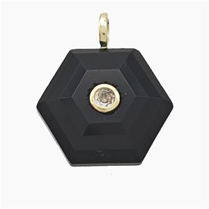 Black Obsidian Hexagon Pendant Pave Zirconia, approx 17-19mm