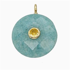 Natural Green Amazonite Circle Pendant Pave Zirconia Faceted, approx 25mm