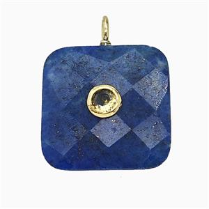 Natural Blue Lapis Lazuli Square Pendant Pave Zirconia Faceted, approx 25mm