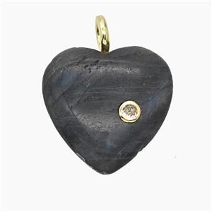 Natural Labradorite Heart Pendant Pave Zirconia, approx 25mm
