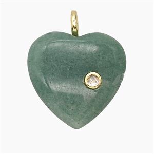 Natural Green Strawberry Quartz Heart Pendant Pave Zirconia, approx 25mm