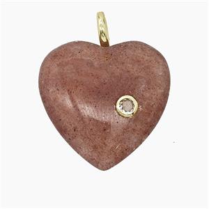 Natural Pink Strawberry Quartz Heart Pendant Pave Zirconia, approx 25mm