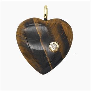 Natural Tiger Eye Stone Heart Pendant Pave Zirconia, approx 25mm