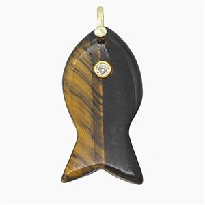 Natural Tiger Eye Stone Fish Pendant Pave Zirconia, approx 20-40mm
