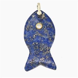 Natural Lapis Lazuli Fish Pendant Pave Zirconia, approx 20-40mm