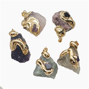 Natural Gemstone Nugget Pendant Freeform Gold Plated, approx 25-40mm