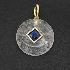 Clear Crystal Quartz Coin Pendant Pave Zirconia, approx 16mm