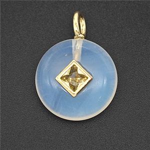 Opalite Coin Pendant Pave Zirconia, approx 16mm