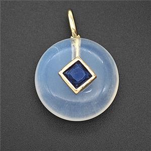 Opalite Coin Pendant Pave Zirconia, approx 16mm
