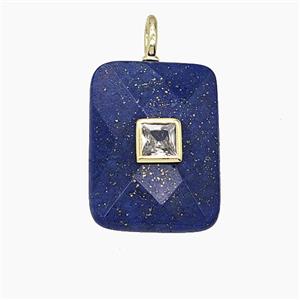 Natural Blue Lapis Lazuli Rectangle Pendant Pave Zirconia, approx 15-20mm