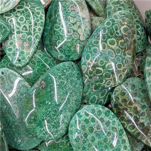 Natural Coral Fossil Teardrop Pendant Green Dye, approx 30-62mm