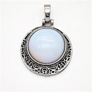 Gemstone Pendant, Antique Silver Plated, approx 22mm