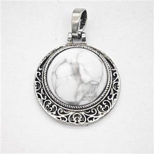 Gemstone Pendant, Antique Silver Plated, approx 22mm