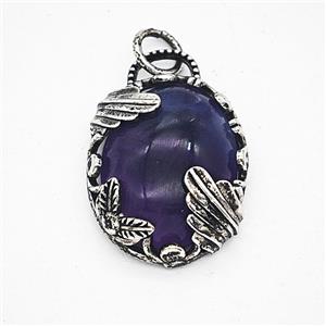 Gemstone Pendant, Antique Silver Plated, approx 20-25mm