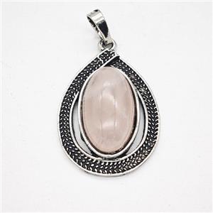Gemstone Pendant, Antique Silver Plated, approx 20-27mm