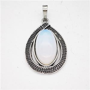 Gemstone Pendant, Antique Silver Plated, approx 20-27mm