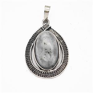 Gemstone Pendant, Antique Silver Plated, approx 20-27mm