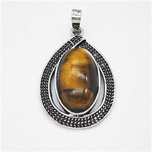 Gemstone Pendant, Antique Silver Plated, approx 20-27mm