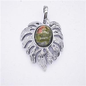 Gemstone Pendant, Antique Silver Plated, approx 20-30mm