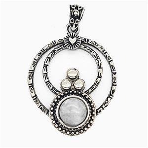 Gemstone Pendant, Antique Silver Plated, approx 35mm